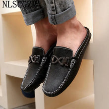Load image into Gallery viewer, Designer Mules Men Casual Shoes White Half Loafers Leather Shoes