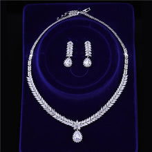 Laden Sie das Bild in den Galerie-Viewer, HUAMI Earings Fashion Jewelry Sets Pendant Necklace for Women Gift Water Drop Earrings Stud Silver Color Zircon Wedding Gift