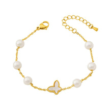 Laden Sie das Bild in den Galerie-Viewer, Stainless Steel White Shell Butterfly Tassel Pearl Pendant Choker Necklace Bracelet Set