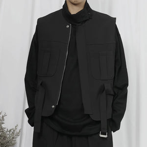 LSamo Zaen's casual vest Japanese trend zipper lace up suit