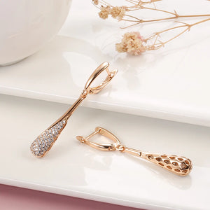 Kinel Full Sparkling Natural Zircon Long Dangle Earrings Rose Gold