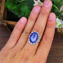 Laden Sie das Bild in den Galerie-Viewer, Vintage Natural Lapis Lazuli Necklace Ring Stud Earring Jewelry Sets Antique Silver Plated Quartz Unakite Stone Quartz Set