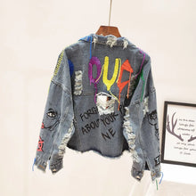 Load image into Gallery viewer, Graffiti Rivet Denim Jacket Big Pocket Outerwear Loose