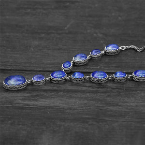Vintage Natural Lapis Lazuli Necklace Ring Stud Earring Jewelry Sets Antique Silver Plated Quartz Unakite Stone Quartz Set