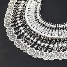 Charger l&#39;image dans la galerie, Vintage Silver Coin Choker Necklace Earrings Gypsy Ethnic Tribal Turkish Afghan India Pakistan Collar Statement Jewelry Sets