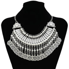 Load image into Gallery viewer, Vintage Silver Coin Choker Necklace Earrings Gypsy Ethnic Tribal Turkish Afghan India Pakistan Collar Statement Jewelry Sets