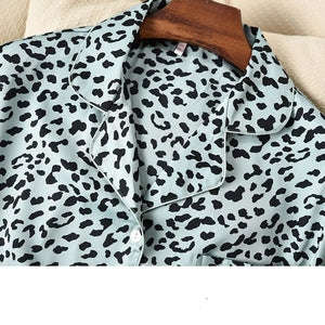 Lisacmvpnel Leopard Print Women Pajama Set Ice Silk Soft Touch Long Sleeve Suit Pyjamas