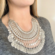 Load image into Gallery viewer, Vintage Silver Coin Choker Necklace Earrings Gypsy Ethnic Tribal Turkish Afghan India Pakistan Collar Statement Jewelry Sets