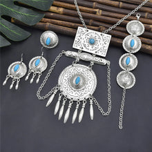 Laden Sie das Bild in den Galerie-Viewer, Bohemian Tibetan Silver Color Metal Necklace Bracelet Earring Sets