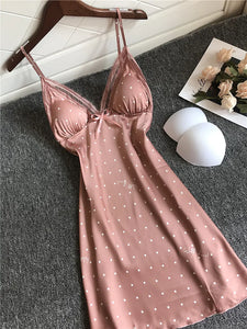 Lace Dot sleepwear Hollow Out Iace Silk Strap Chest Pad