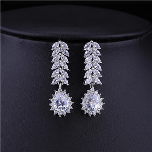 HUAMI Earings Fashion Jewelry Sets Pendant Necklace for Women Gift Water Drop Earrings Stud Silver Color Zircon Wedding Gift