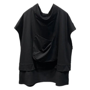 Samo Zaen's Short Sleeve T-Shirt Casual Large Pocket Design Loose Stand Collar Sleeveless