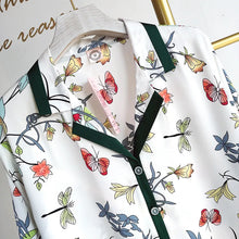 Cargar imagen en el visor de la galería, Long-sleeved Ice Silk Pajamas Two-piece Set  Satin Pajama Set Thin V-neck