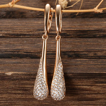 Laden Sie das Bild in den Galerie-Viewer, Kinel Full Sparkling Natural Zircon Long Dangle Earrings Rose Gold