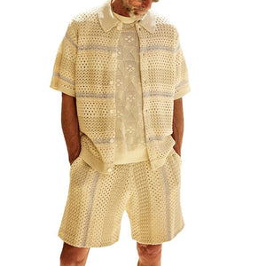 Samo Zaen Knitted Cardigan Shorts Color Matching Two-piece Suit Men