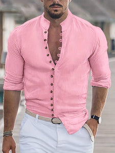 Men's Casual Solid Long Sleeve Shirt, Men's Clothes   (Hot Deals)