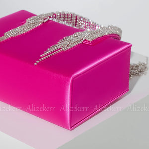 Rhinestone Tassel Satin Handbags Diamonds Handle Square Box Evening Clutch