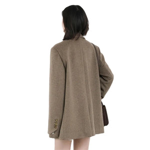 Wool Blend Coat Solid Mid Long Woolen Blazer Thick Warm Blouse