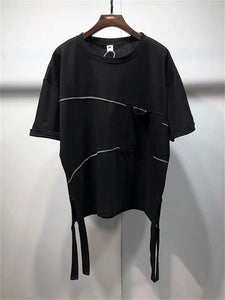 Samo Zaen's  Drop Shoulder T-Shirt Summer Large Diablo Personalized Hem Split Ribbon