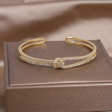 Load image into Gallery viewer, 14K Gold Plated Square Green Zircon Open Bracelet Luxury  Accessories