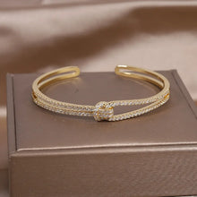 Cargar imagen en el visor de la galería, 14K Gold Plated Square Green Zircon Open Bracelet Luxury  Accessories