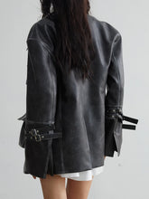 Laden Sie das Bild in den Galerie-Viewer, Loose Fit Black Pocket Coat PU Leather Jacket Long Sleeve
