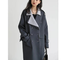 Load image into Gallery viewer, Women Trench Coat Solid Loose Contrast Double Collar Double Breasted Long Women&#39;s Coat