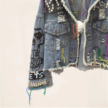 Load image into Gallery viewer, Graffiti Rivet Denim Jacket Big Pocket Outerwear Loose