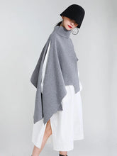 Cargar imagen en el visor de la galería, Gray Irregular Big Size Knitting Sweater Poncho Loose Turtleneck Long Sleeve