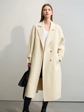 Laden Sie das Bild in den Galerie-Viewer, French Woolen Coat Long Double Breasted Belt Loose Raglan Sleeves Solid Blends