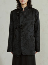 Cargar imagen en el visor de la galería, Gray Jacquard Big Size Blazer New Stand Collar Long Sleeve Loose Fit Jacket