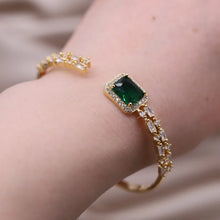 Laden Sie das Bild in den Galerie-Viewer, 14K Gold Plated Square Green Zircon Open Bracelet Luxury  Accessories