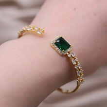 Load image into Gallery viewer, 14K Gold Plated Square Green Zircon Open Bracelet Luxury  Accessories