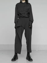 Charger l&#39;image dans la galerie, Elastic Waist Black Brief Pleated Long Trousers  Loose