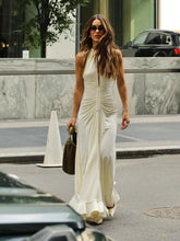 Cargar imagen en el visor de la galería, Beige Neck Hanging  Dress  With A High-End Feel, Elegant Ruffle Edge, And Unique Large Hem Long Skirt