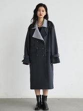 Load image into Gallery viewer, Women Trench Coat Solid Loose Contrast Double Collar Double Breasted Long Women&#39;s Coat