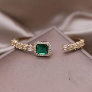 14K Gold Plated Square Green Zircon Open Bracelet Luxury  Accessories