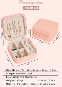 Jewelry Box Small  Leather Velvet Square Round Storage Organizer Case