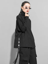 Cargar imagen en el visor de la galería, Black Irregular Ribbon Big Size Casual T-shirt New Turtleneck Long Sleeve