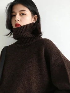 Women's Sweater Loose Turtleneck Sweaters Warm Solid Pullover Knitwear