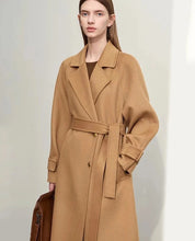 Laden Sie das Bild in den Galerie-Viewer, French Woolen Coat Long Double Breasted Belt Loose Raglan Sleeves Solid Blends