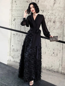 Black V-Neck Evening Dress With High-End Temperament