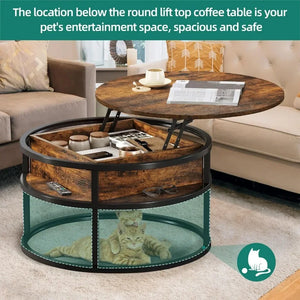 Rustic Brown Dinning Tables Sets Circle Center Tables Living Room Round Lift Top Coffee Table With Storage for Home Office Coffe