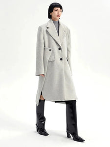 Loose Fit Gray Irregular Big Size Long Woolen Coat