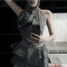 Charger l&#39;image dans la galerie, Tank Top  Short Skirt Set Irregular Rose Design, Hanging Neck