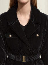Cargar imagen en el visor de la galería, Velvet Puffer Coat Long Retro Velvet Elastic Waist Thick Coat  Outerwear