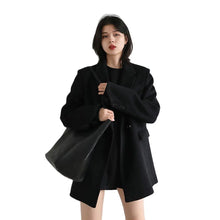 Laden Sie das Bild in den Galerie-Viewer, Wool Blend Coat Solid Mid Long Woolen Blazer Thick Warm Blouse