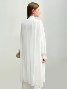 Minimalism Chiffon Dress Organ Pleats Stand-up Collar Loose Long-sleeved Long