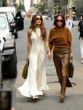 Cargar imagen en el visor de la galería, Beige Neck Hanging  Dress  With A High-End Feel, Elegant Ruffle Edge, And Unique Large Hem Long Skirt