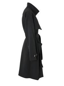 Black Button Big Size Long Trench New Stand Collar Long Sleeve Windbreaker